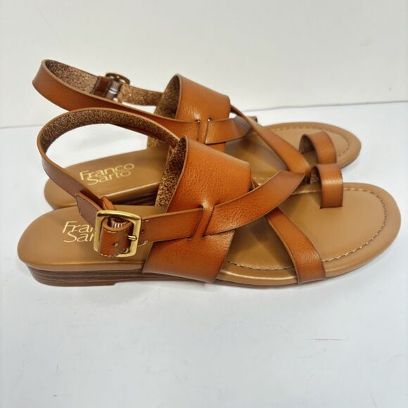 Franco Sarto Flat Sandals Criss-Cross Toe Loop Ankle Strap Brown Womens - Picture 6 of 7